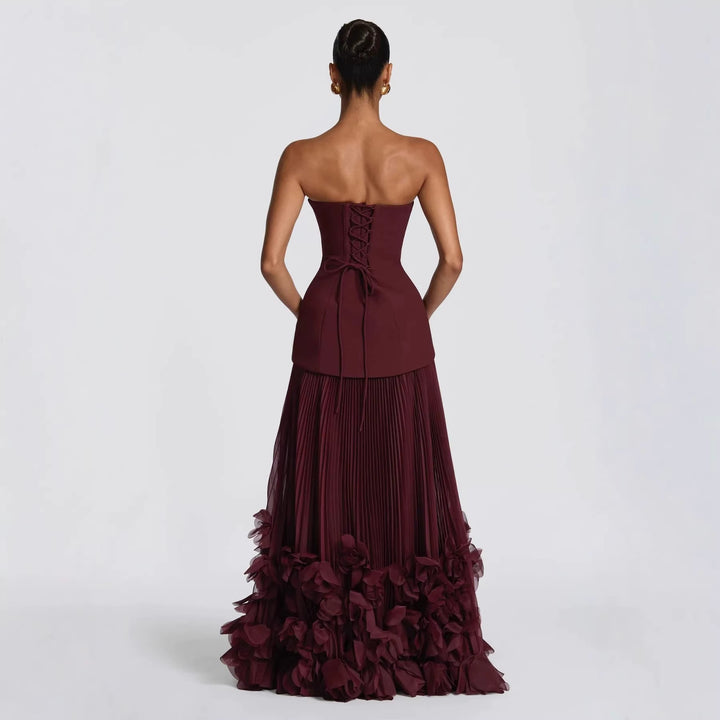 Damen Elegantes schulterfreies Abendkleid mit raffinierten Rüschen Drune