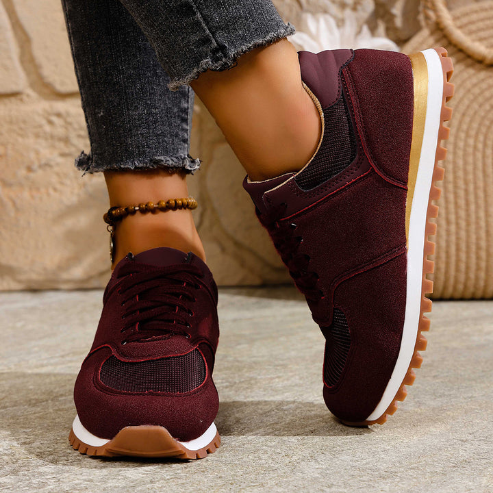 Damen leichte Retro-Lauf- und Freizeitsneaker mit gepolstertem Komfortfußbett und griffiger Profilsohle Drune