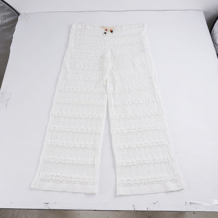 Damen lässige Strickhose mit elegantem Rüschendesign Drune