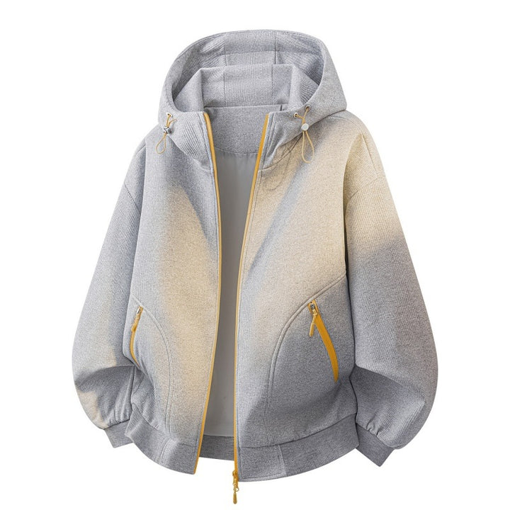 Damen Oversize-Kapuzenjacke mit Farbverlauf, Zwei-Wege-Reißverschluss & Zip-Taschen Drune