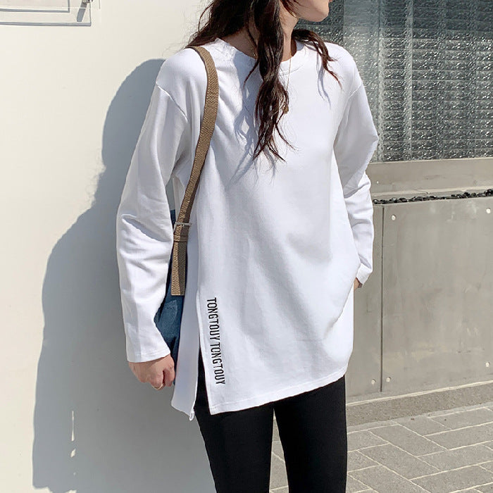 Damen lässiges Longsleeve-Shirt mit asymmetrischem Schnitt und durchgehendem Design Drune