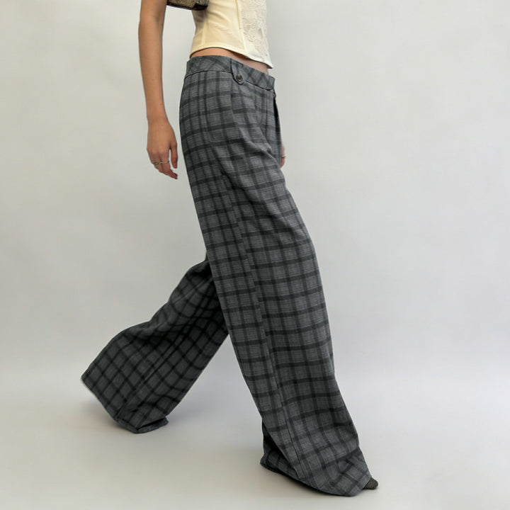 Damen Weite Karierte High-Waist Culotte-Hose mit Bundfalten Drune
