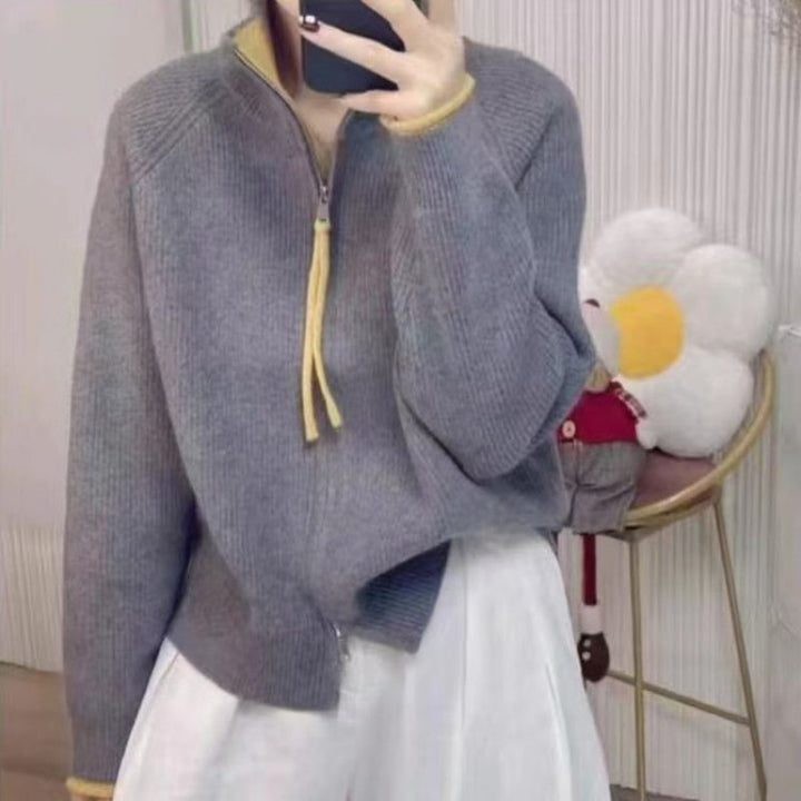 Damen Strickpullover mit hohem Kragen und Reißverschluss Drune