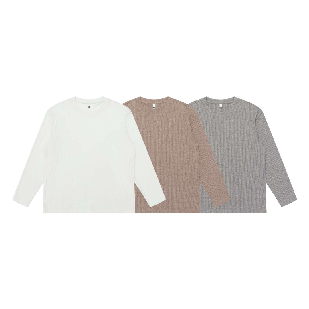 Unisex Fein geripptes Langarmshirt mit Rundhalsausschnitt und leichter Oversize-Silhouette Drune