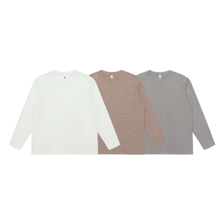 Unisex Fein geripptes Langarmshirt mit Rundhalsausschnitt und leichter Oversize-Silhouette Drune