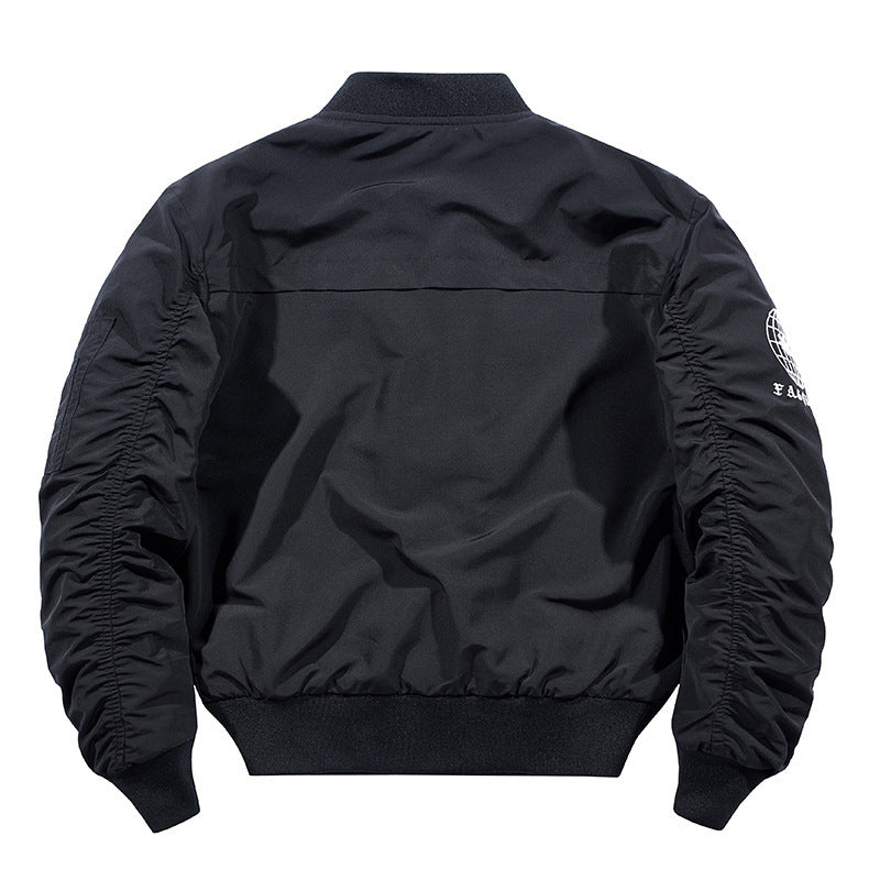 Herren Nylon-Bomberjacke im Flieger-Style mit Reißverschluss-Ärmeltasche und kontrastierendem Innenfutter Drune