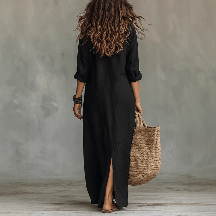 Damen Langes Hemdkleid mit Knopfverschluss und seitlichem Schlitz Drune