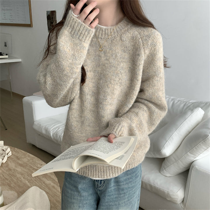 Damen lässiger Strickpullover mit Rundhalsausschnitt und weichem Material Drune
