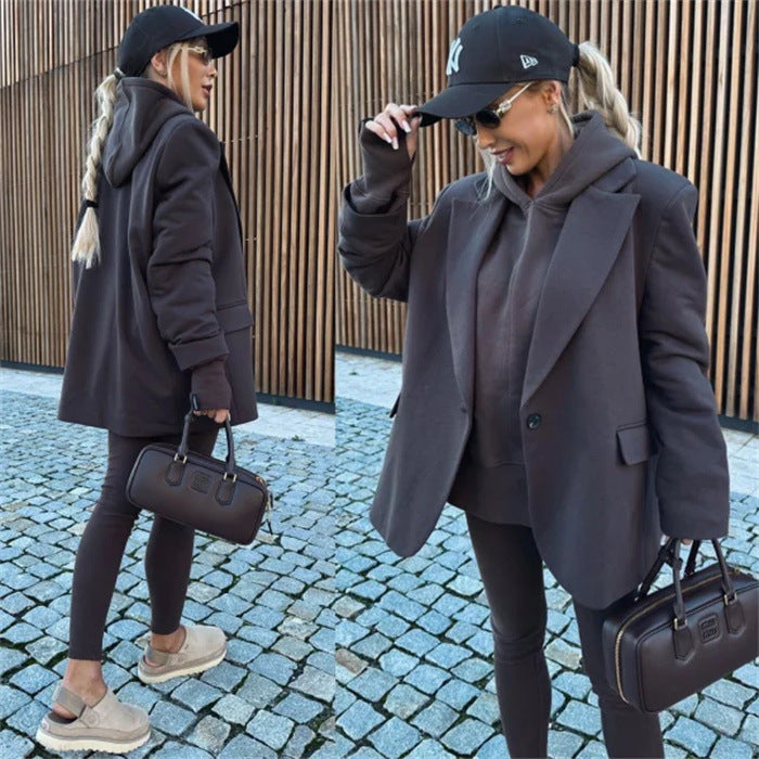 Damen Elegante und lässige Blazer-Kombination mit Kapuzenpullover Drune