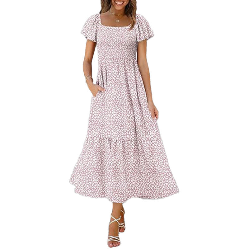 Damen Maxikleid mit schickem Quadrat-Ausschnitt und voluminösen Ärmeln Drune