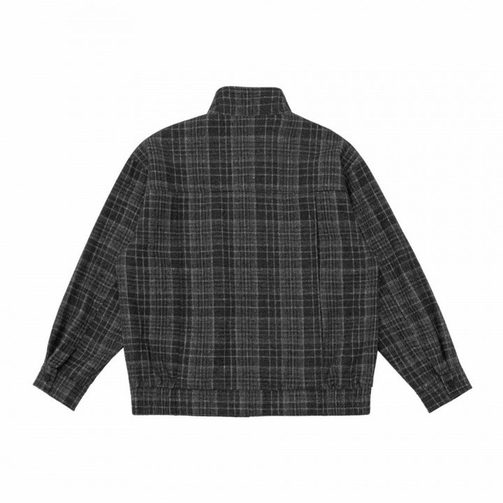 Herren Boxy-Blouson aus Wollmix mit Stehkragen, verdeckter Knopfleiste und Lederapplikationen Drune
