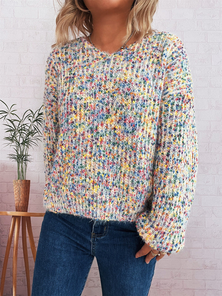 Damen komfortabler Strickpullover mit buntem Strukturmuster und weit geschnittenen Ärmeln Drune
