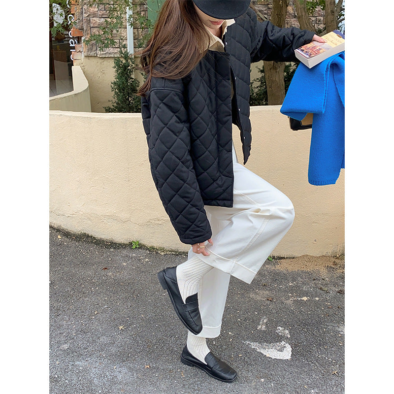 Damen gesteppte Übergangsjacke mit klassischem Kragen und praktischen Druckknöpfen Drune