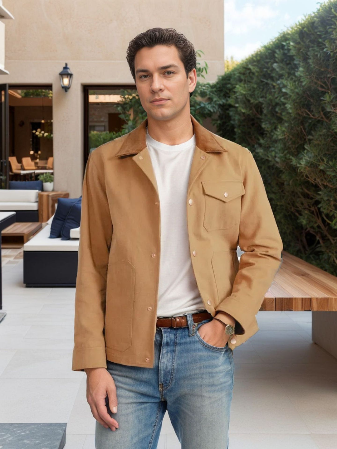 Herren Suedejacke mit modischem Design und praktischen Taschen Drune
