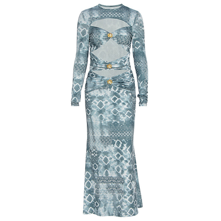 Damen Maxikleid mit transparenten Einsätzen und raffinierten Rüschendetails Drune