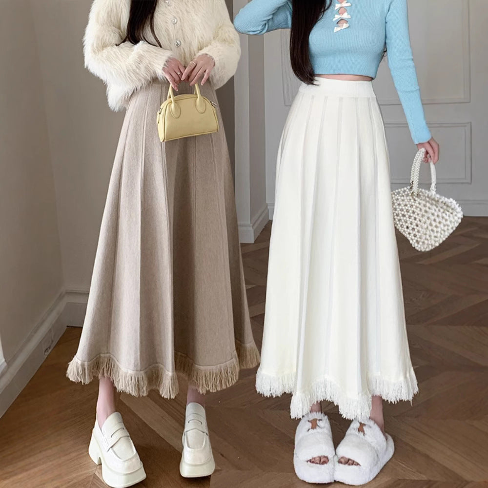 Damen Eleganter Maxirock mit Fransen Drune