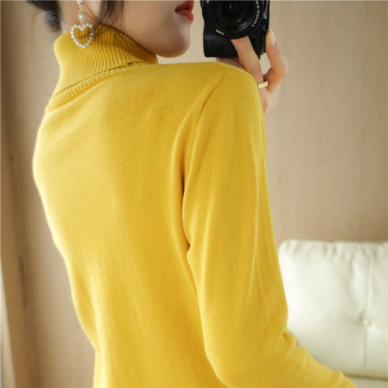 Damen Minimalistischer Feinstrick-Rolli mit hohem Rippkragen und schmaler Passform Drune