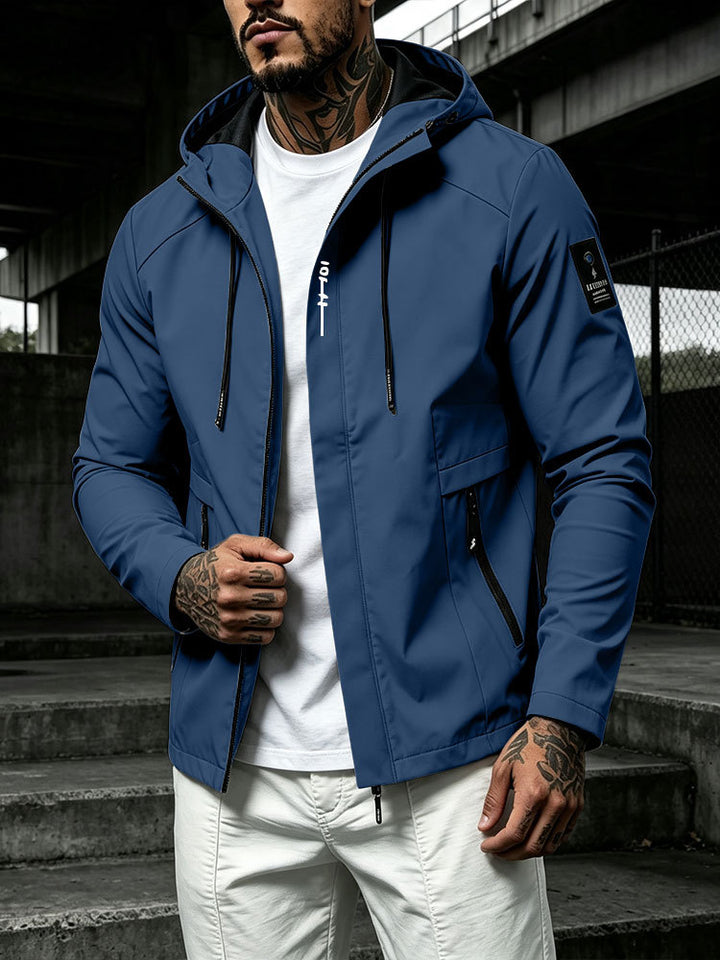 Herren Wasserabweisende Softshell-Jacke mit Kapuze und verdecktem Reißverschluss Drune