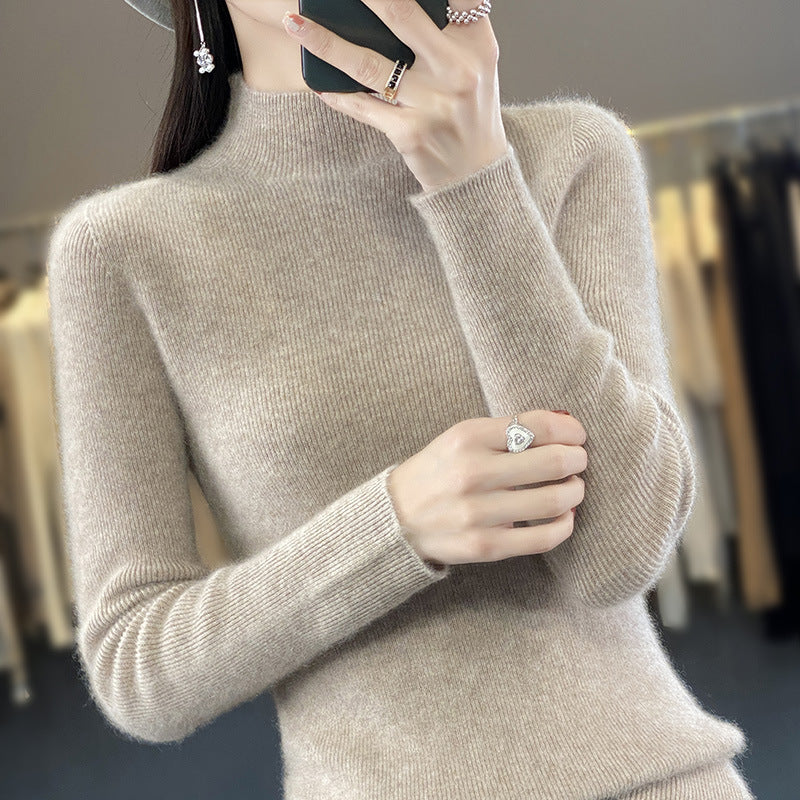 Damen Schlanker Feinstrick-Mockneckpullover aus feinem Angora‑Mix Drune
