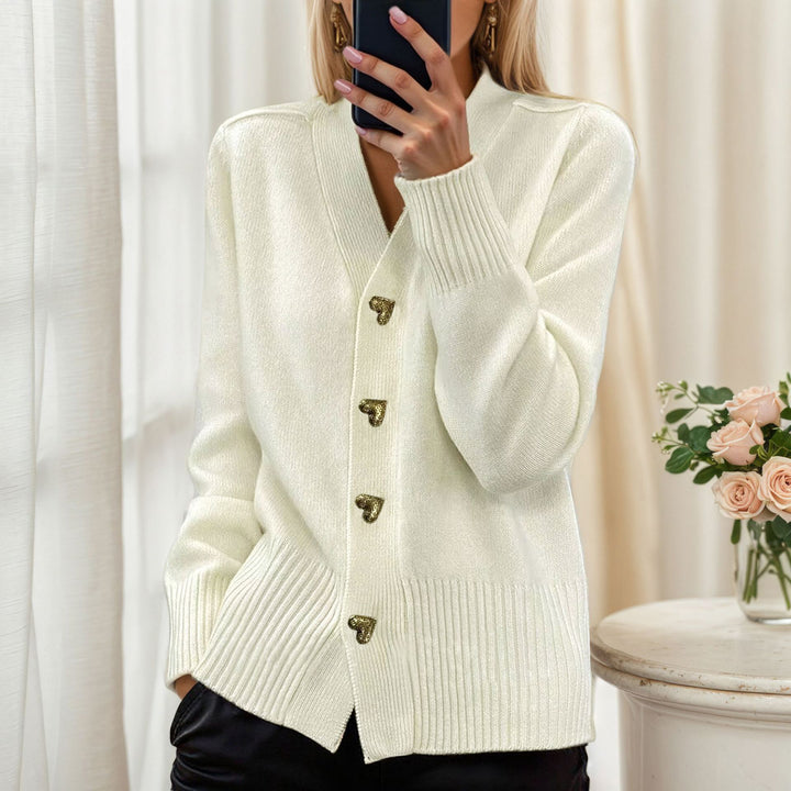 Damen nan lockerer Strickcardigan mit Herzknöpfen und geripptem Saum Drune