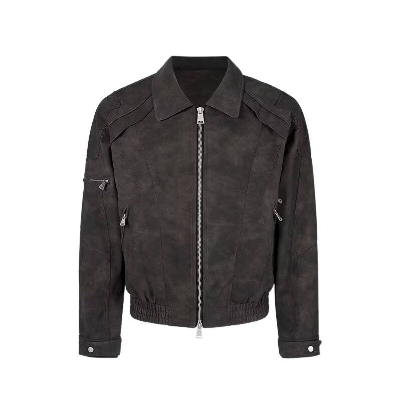 Herren Kurzjacke aus Veloursleder-Optik mit Reißverschluss und elastischem Saum Drune