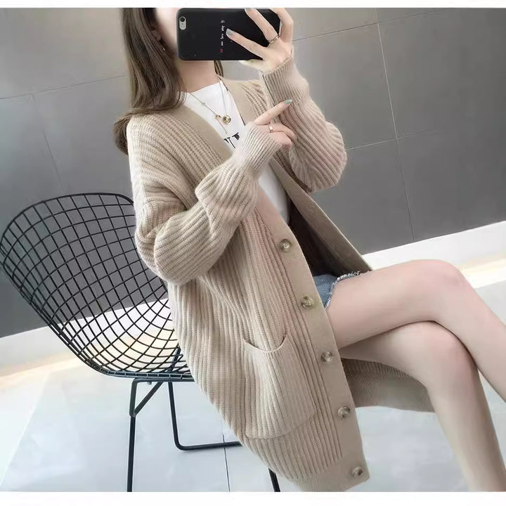Damen Strickjacke mit Eingrifftaschen und Knopfleiste Drune