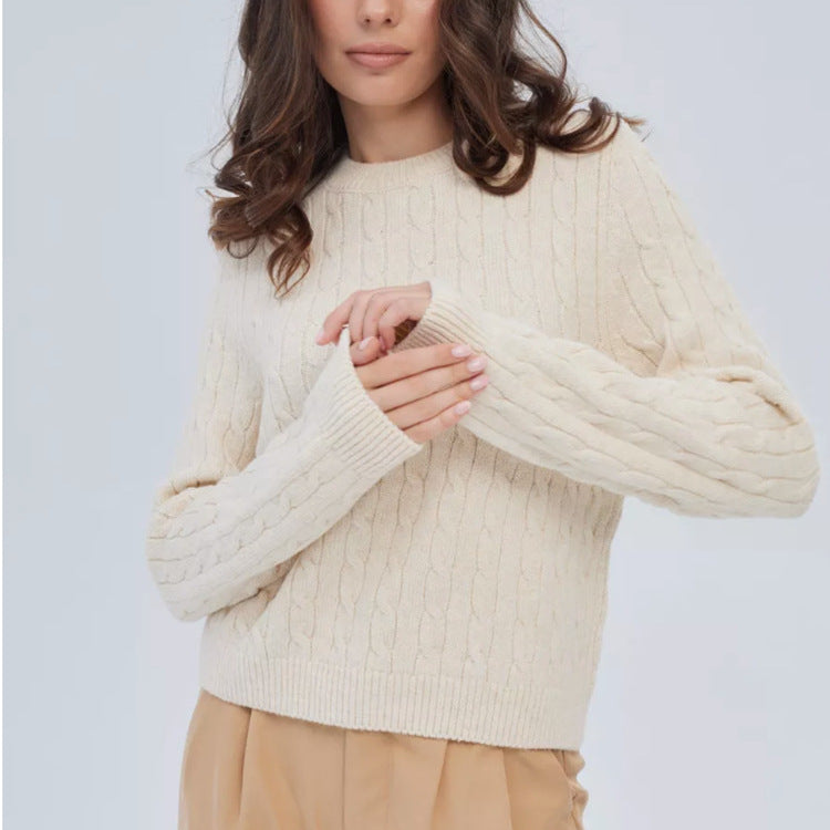 Damen Kabelstruktur‑Pullover im Zopfstrick mit Rundhalsausschnitt und nachhaltig weicher Wollmischung Drune