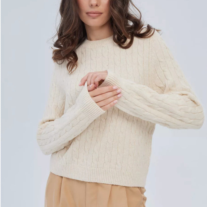 Damen Kabelstruktur‑Pullover im Zopfstrick mit Rundhalsausschnitt und nachhaltig weicher Wollmischung Drune