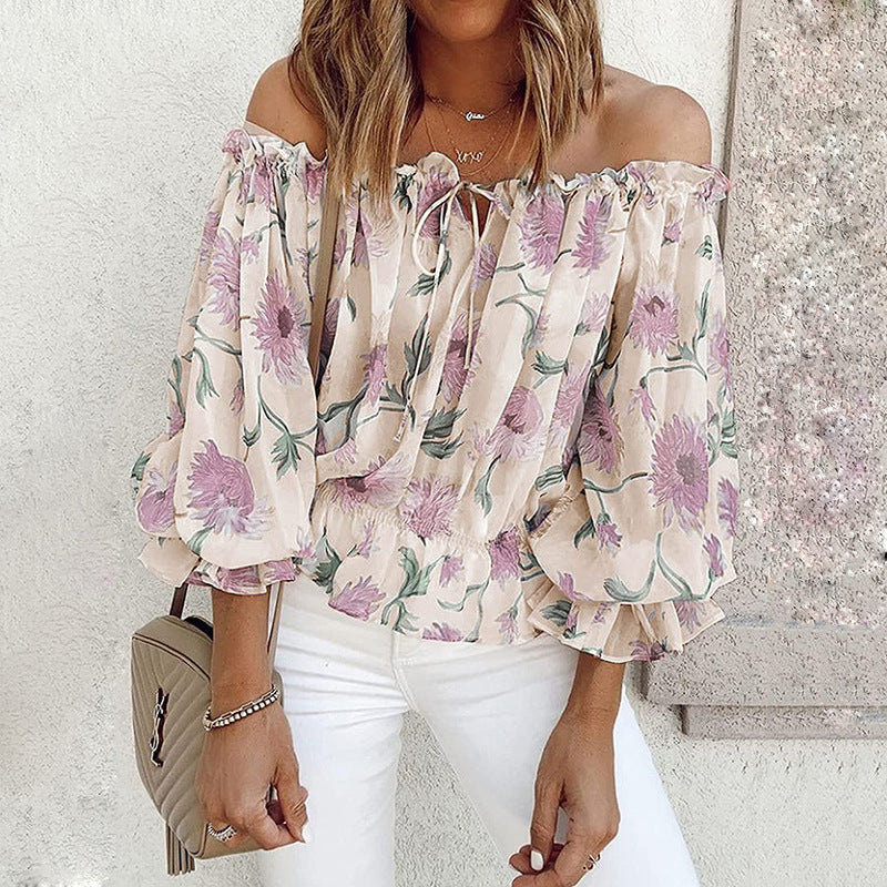 Damen Off-Shoulder Bluse mit floralen Mustern und Rüschendetails Drune