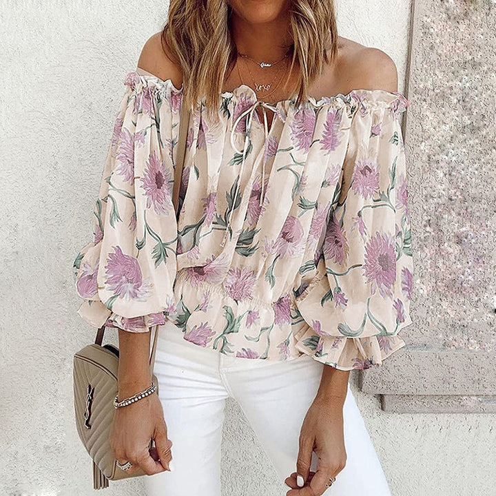 Damen Off-Shoulder Bluse mit floralen Mustern und Rüschendetails Drune