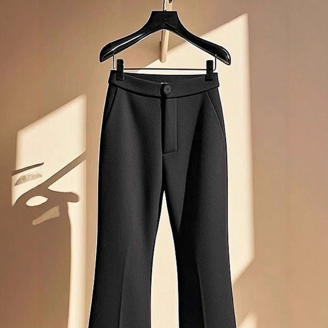 Damen elegante Flared-Hose mit hohem Bund und praktischen Eingrifftaschen Drune