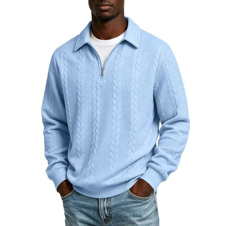 Herren Baumwollmix-Polopullover mit kurzem Frontzip und Zopfmuster Drune