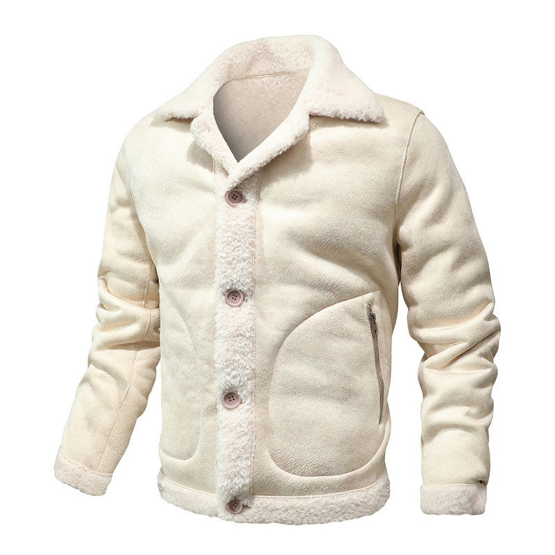 Herren Jacke im Aviator‑Stil mit Teddyfutter, Kunstvelours & Reißverschlusstasche Drune