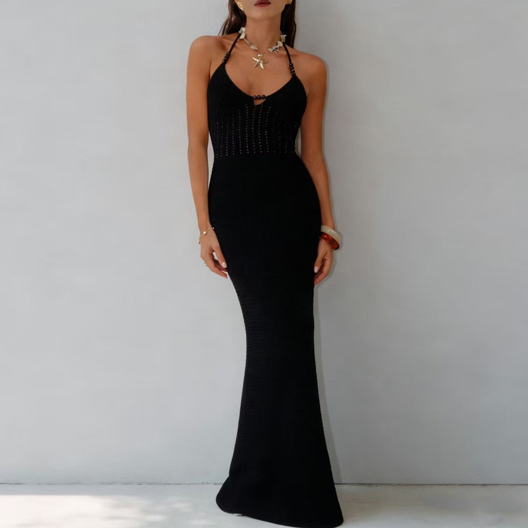 Damen elegantes Strickmaxikleid mit raffinierten Details Drune