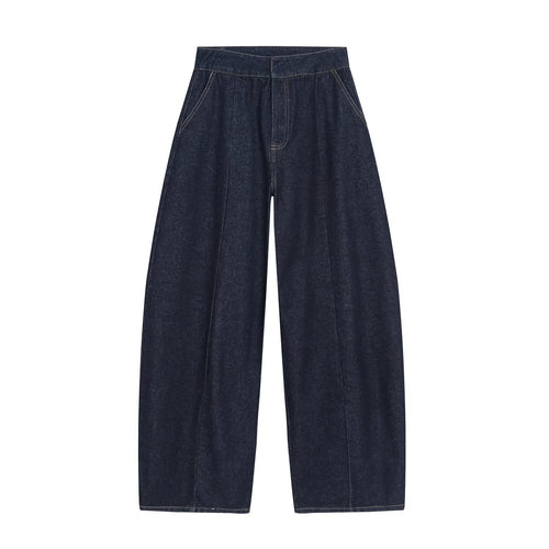 Damen Hochtaillierte weite Denim-Hose mit Bundfalten und zentraler Bügelfalte Drune