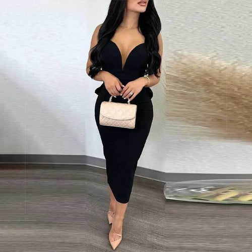 Damen Elegantes Abendkleid mit tiefem V-Ausschnitt und figurbetontem Schnitt Drune
