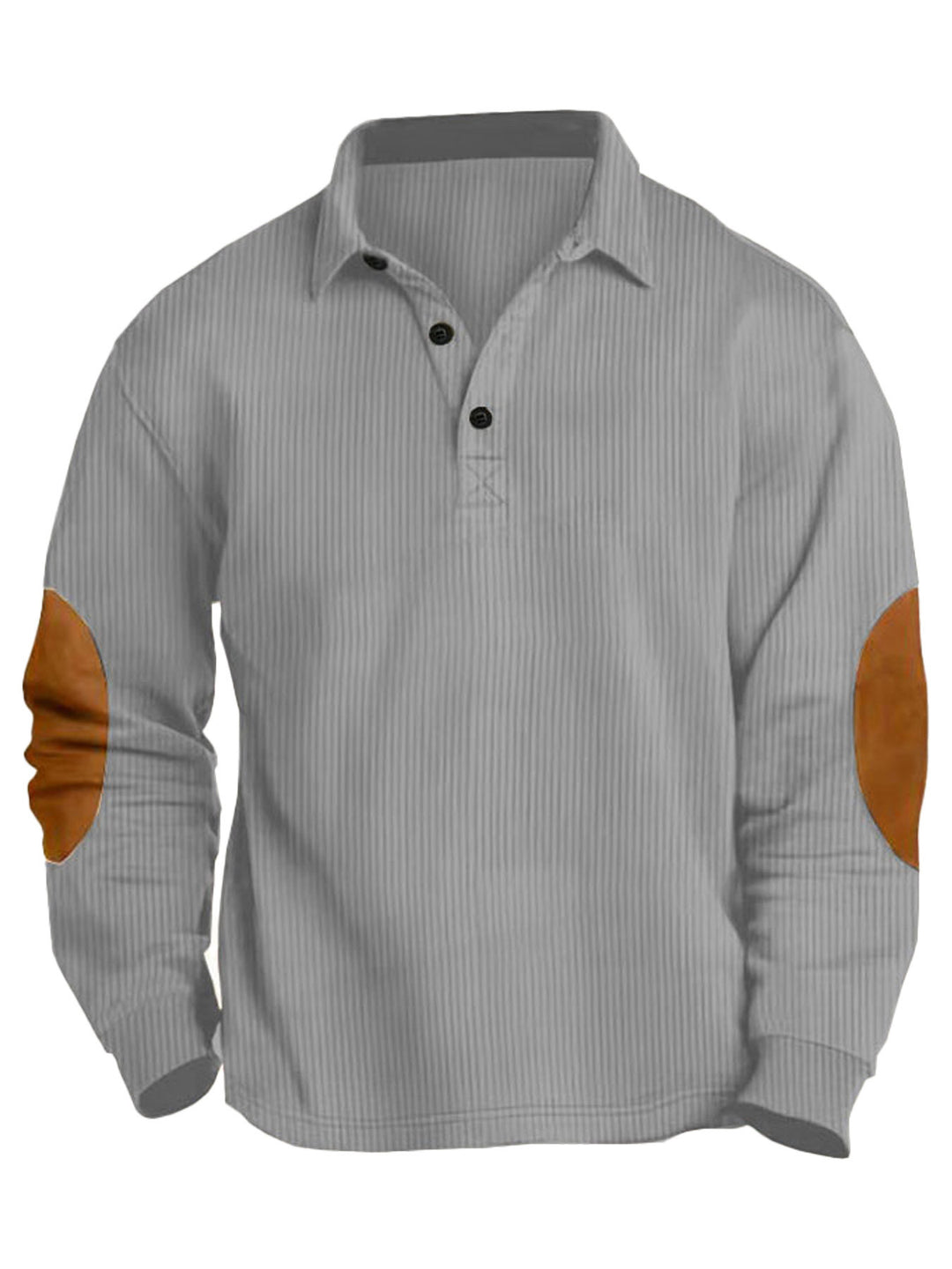 Herren nan legeres Langarm-Poloshirt mit Hemdkragen, kurzer Knopfleiste, feiner Struktur und Velours-Ellenbogenbesatz Drune