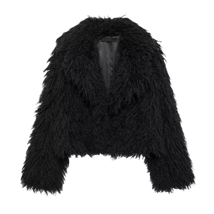 Damen Kurze Boxy-Plüschjacke im Shaggy-Look mit fallendem Revers Drune