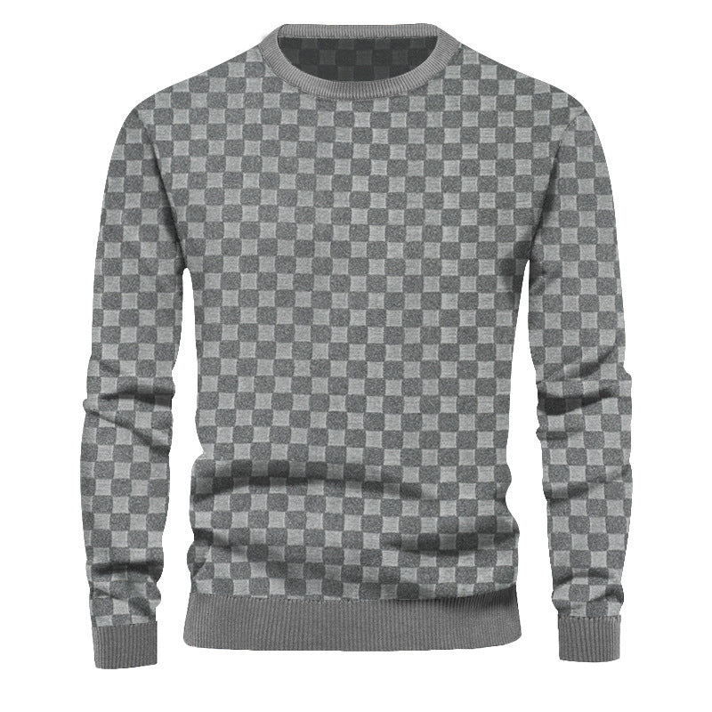 Herren Texturierter Strickpullover mit feiner Karo‑Waffelstruktur & geripptem Saum Drune