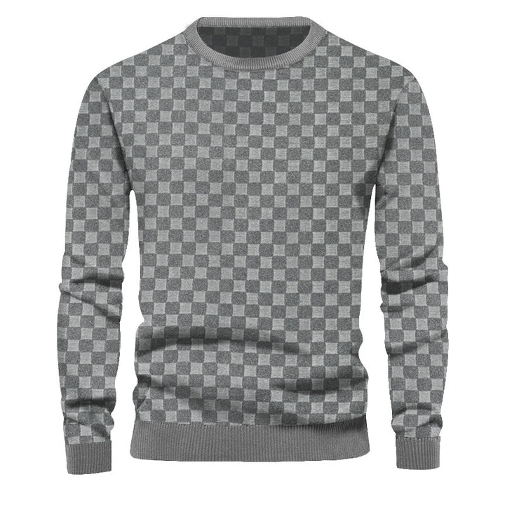 Herren Texturierter Strickpullover mit feiner Karo‑Waffelstruktur & geripptem Saum Drune