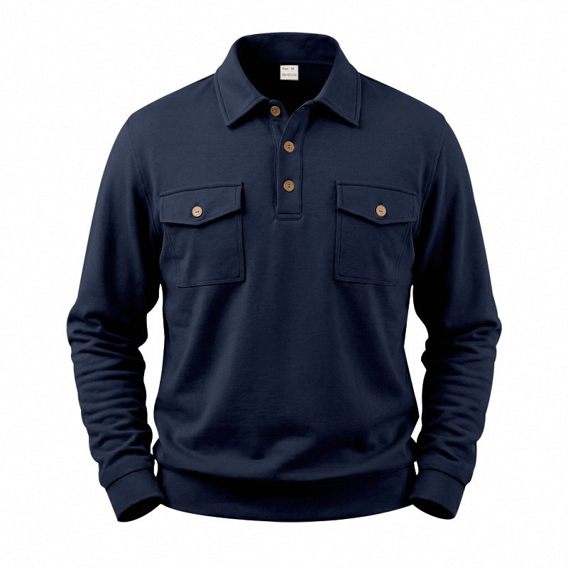 Herren Langarm-Poloshirt mit Knopfleiste und aufgesetzten Brusttaschen Drune