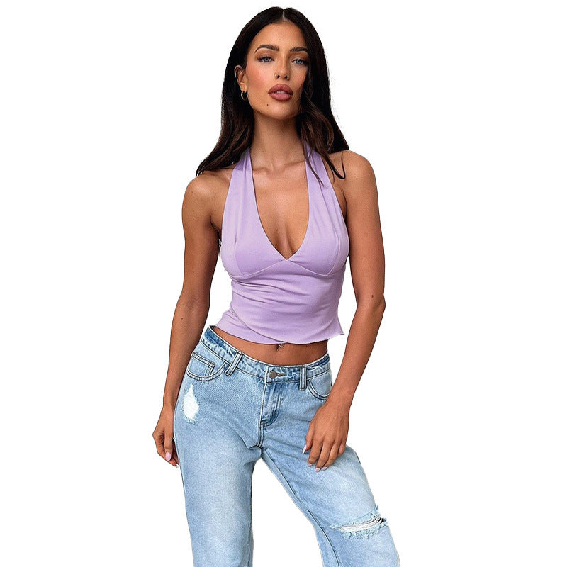 Damen Haltertop mit tiefem V-Ausschnitt und figurbetontem Design Drune