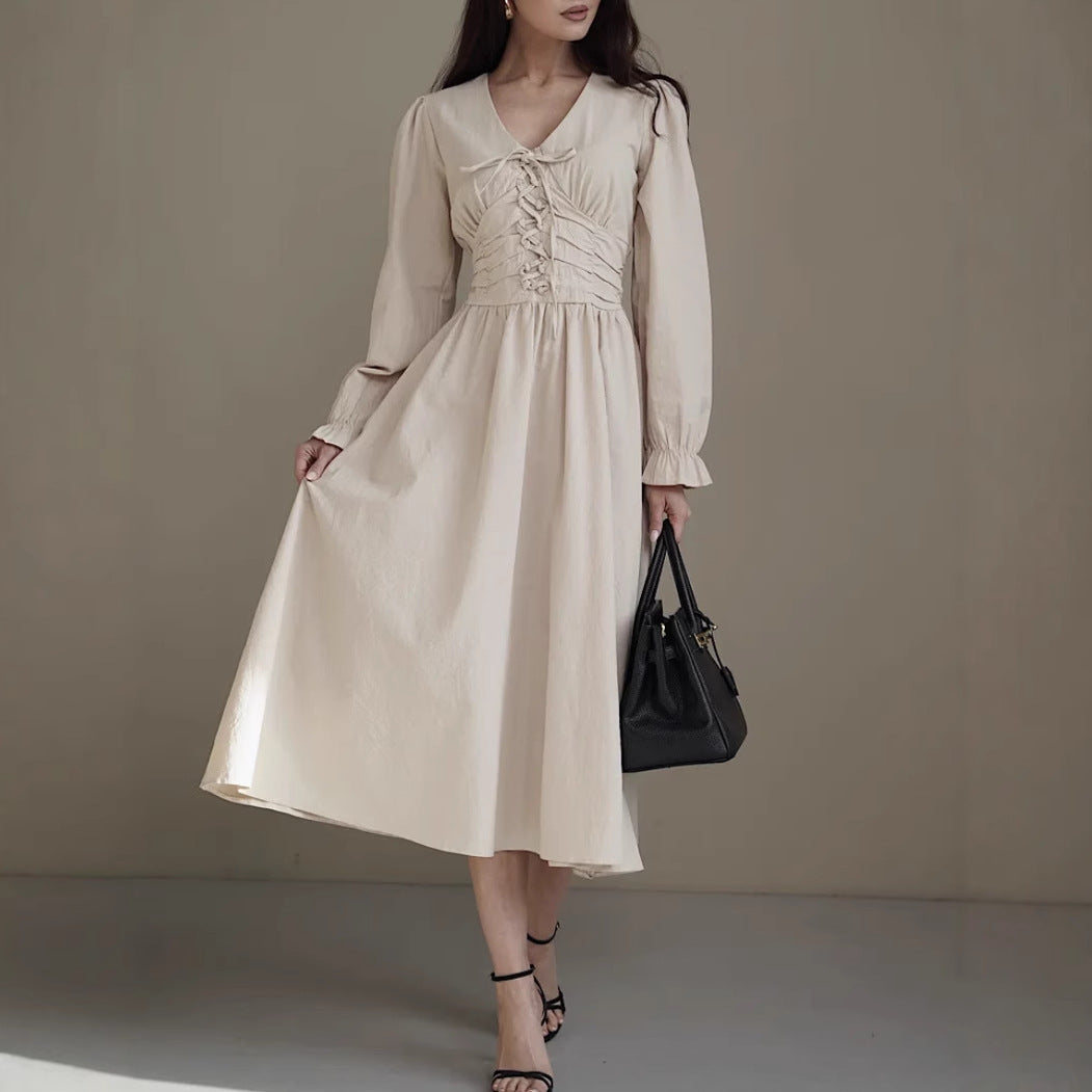 Damen Midikleid mit Rüschendetails und Taillengürtel Drune