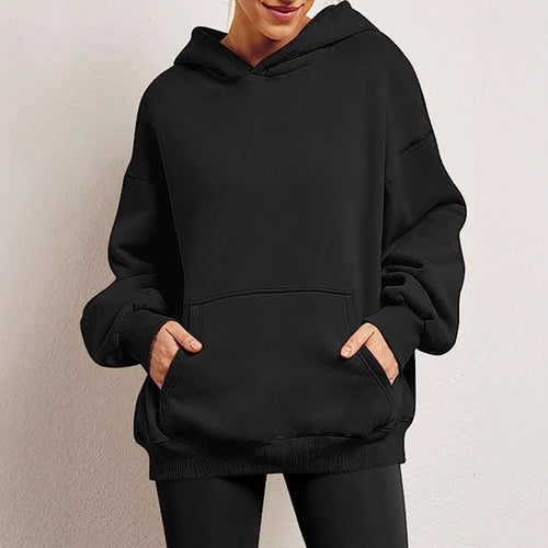 Damen nan Oversize-Kapuzenpullover mit verlängertem Rückenteil, innen angerautem Fleece und Kängurutasche Drune