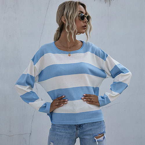 Damen Lässiger Streifenpullover mit weitem Schnitt Drune