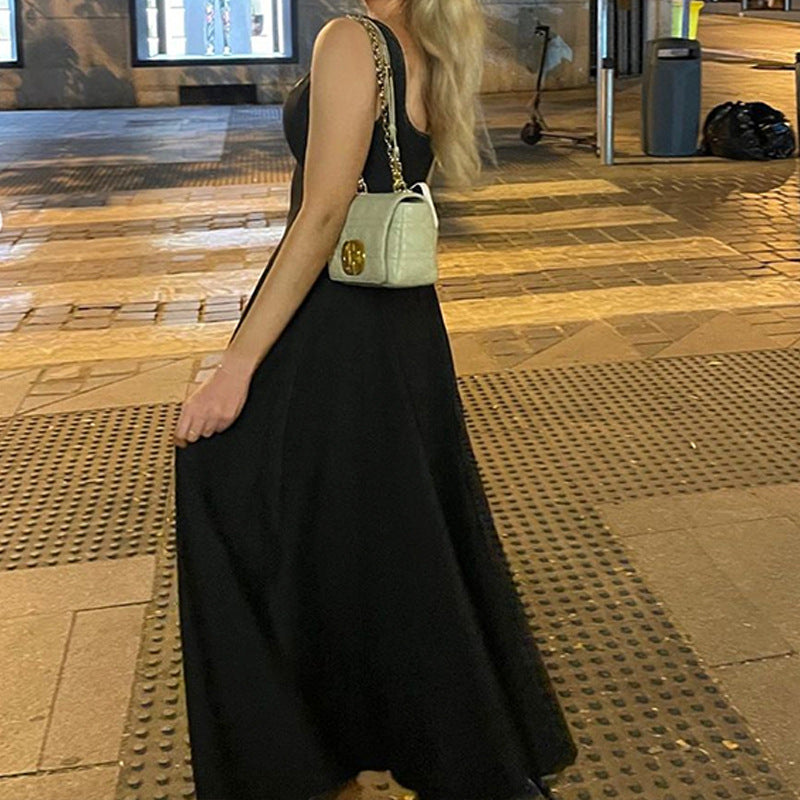 Damen Maxikleid mit elegantem quadratischen Ausschnitt und fließendem Rock Drune