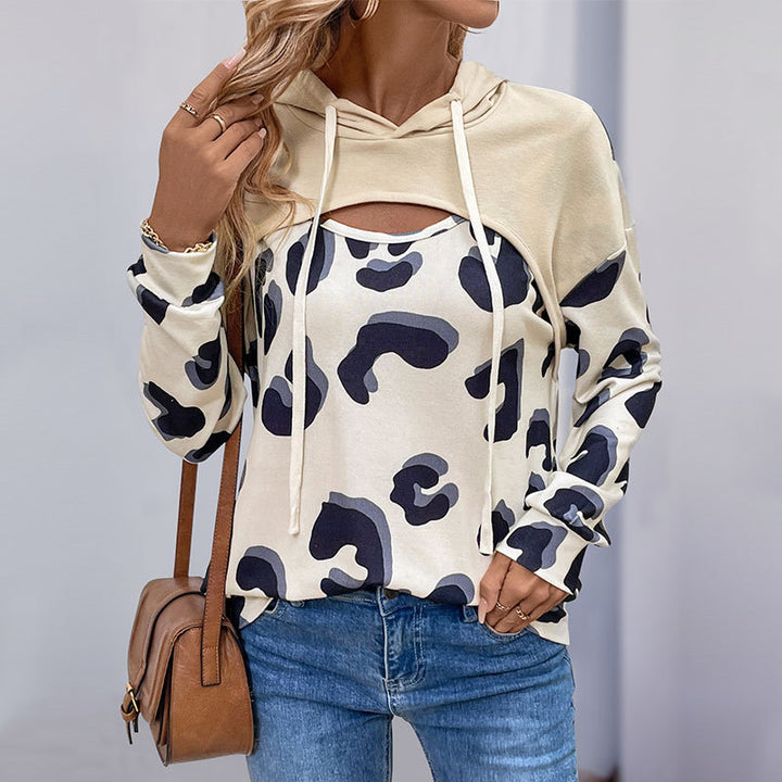 Damen Modisches Sweatshirt mit Leopardendruck Drune
