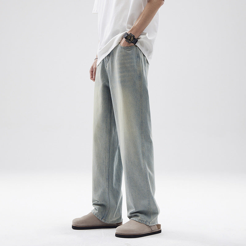 Herren Relaxte Vintage-Denim-Hose im geraden Oversize-Schnitt mit soften Fade-Zonen Drune