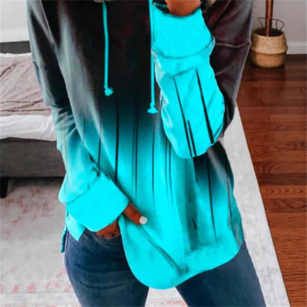 Damen nan Relaxed-Fit Kapuzen-Sweatshirt mit Ombre-Effekt, Kordelzug, abgerundetem Saum und seitlichen Schlitzen Drune