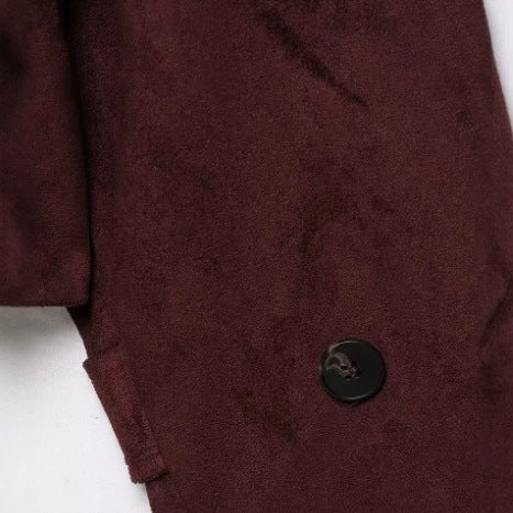 Damen Kurzjacke aus Wildlederimitat mit hohem Stehkragen und Bindegürtel Drune